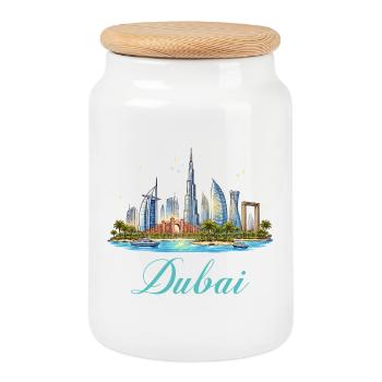 Dubai Skyline Illustration - Keksdose mit Holzdeckel - Weiß - Vorne