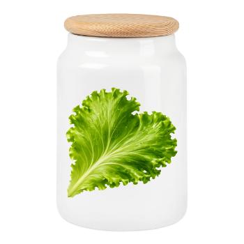 Lettuce leaf in heart shape illustration - Cookie Jar with Wooden Lid - white - Front