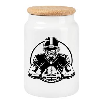 Silhouette de l’homme de football américain - Boîte à biscuits avec couvercle en bois - blanc - Devant