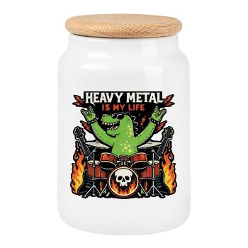 Heavy metal saurus on drums - Cookie Jar with Wooden Lid - white - Front