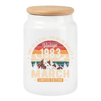 March 1983 43rd Anniversary Gift March 1983 - Cookie Jar with Wooden Lid - white - Front