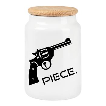Revolver Gun Gun Piece - Peace - Cookie Jar with Wooden Lid - white - Front
