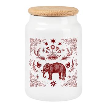 Red Ornament Elephant with Star Frame - Cookie Jar with Wooden Lid - white - Front