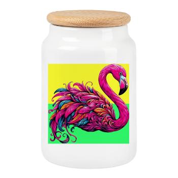 Flamingo - Keksdose mit Holzdeckel - Weiß - Vorne