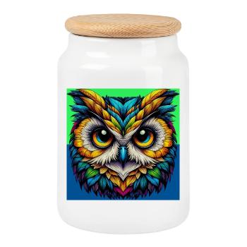 owl - Cookie Jar with Wooden Lid - white - Front