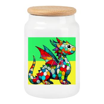 dragon - Cookie Jar with Wooden Lid - white - Front