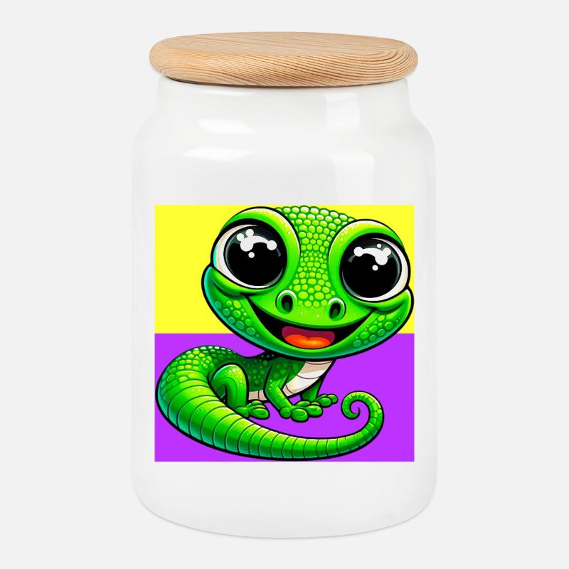Gecko - Cookie Jar with Wooden Lid - white