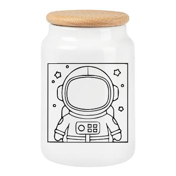Silhouette de l’étoile de la combinaison d’astronaute - Boîte à biscuits avec couvercle en bois - blanc - Devant