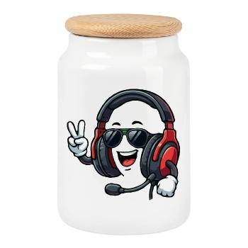 Happy Gaming-Headset - Keksdose mit Holzdeckel - Weiß - Vorne