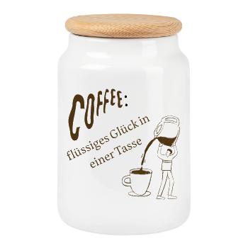 Kaffee: flüsiges Glück in der Tasse - Keksdose mit Holzdeckel - Weiß - Vorne