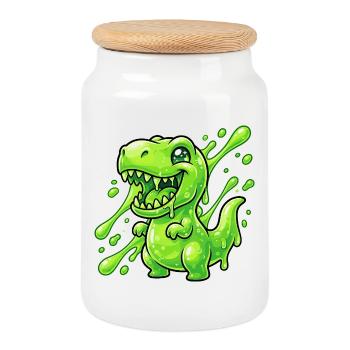 Dino vert blob - Boîte à biscuits avec couvercle en bois - blanc - Devant