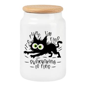 Ça va. Je vais bien. Tout va bien - Chat. - Boîte à biscuits avec couvercle en bois - blanc - Devant