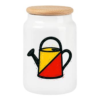 Two-tone Modern Horticulture Graphic Watering Can - Cookie Jar with Wooden Lid - white - Front