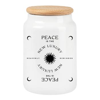 Peace is the new Luxury - Keksdose mit Holzdeckel - Weiß - Vorne