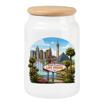 Las Vegas Neon Sign & Skyline - Keksdose mit Holzdeckel - Weiß - Vorne