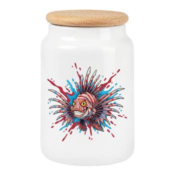 Poisson épineux avec un accent coloré - Boîte à biscuits avec couvercle en bois - blanc - Devant