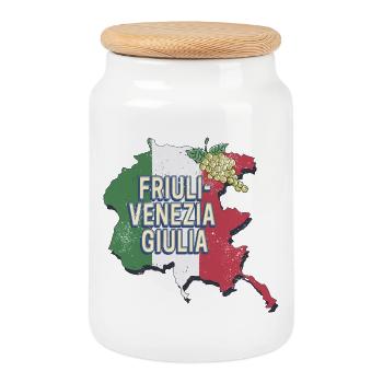 Friuli Venezia Giulia Italy Region Souvenir - Cookie Jar with Wooden Lid - white - Front
