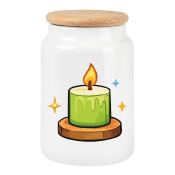 Bougie verte - Boîte à biscuits avec couvercle en bois - blanc - Devant