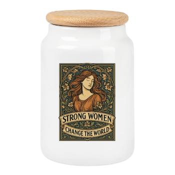 Strong women change the world - Cookie Jar with Wooden Lid - white - Front