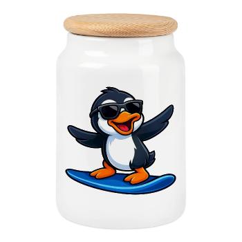 Cool Penguin Surfer Sports nautiques Soleil d’été - Boîte à biscuits avec couvercle en bois - blanc - Devant