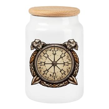 Nautical compass Viking - Cookie Jar with Wooden Lid - white - Front