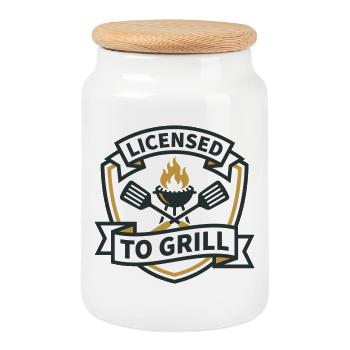 Grilllizenz: Der König des Barbecues - Keksdose mit Holzdeckel - Weiß - Vorne