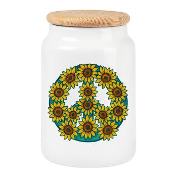 Couronne de tournesol en turquoise - Boîte à biscuits avec couvercle en bois - blanc - Devant
