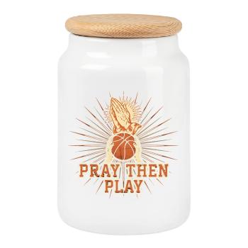 Priez puis jouez à la foi chrétienne du basket-ball - Boîte à biscuits avec couvercle en bois - blanc - Devant