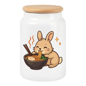 Bunny with noodles ramen kawaii bunny - Cookie Jar with Wooden Lid - white - Front
