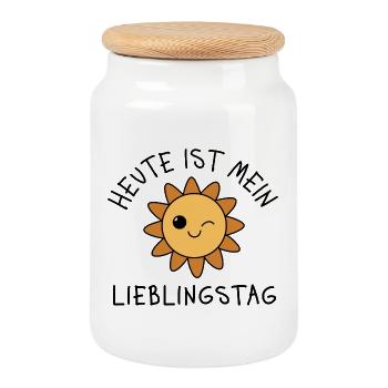 Heute ist mein Lieblingstag – Sonne Gute Laune - Keksdose mit Holzdeckel - Weiß - Vorne