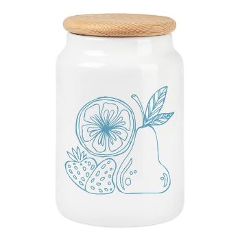 Croquis bleu des lignes de fruits - Boîte à biscuits avec couvercle en bois - blanc - Devant