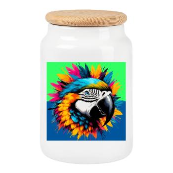 parrot - Cookie Jar with Wooden Lid - white - Front