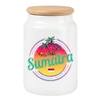 Souvenir rétro de coucher de soleil Sumatra Indonésie - Boîte à biscuits avec couvercle en bois - blanc - Devant