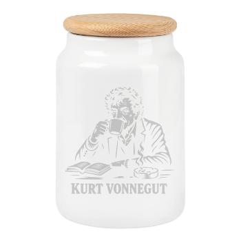 Kurt Vonnegut drinking coffee - Cookie Jar with Wooden Lid - white - Front