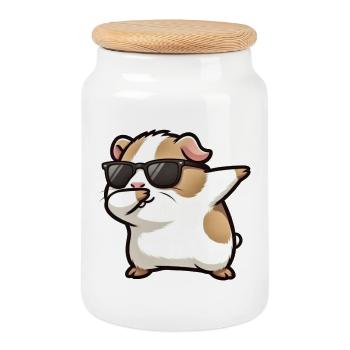 Dabbing guinea pig spotted - Cookie Jar with Wooden Lid - white - Front