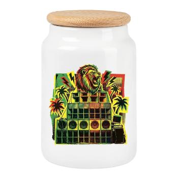 Jungle Dancehall Sound System - Cookie Jar with Wooden Lid - white - Front