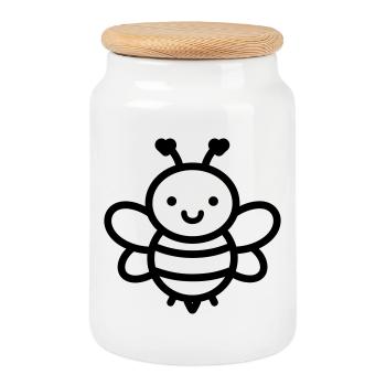 Abeille - Boîte à biscuits avec couvercle en bois - blanc - Devant