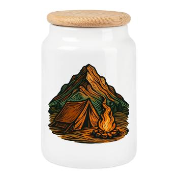 Camping en montagne autour du feu de camp - Boîte à biscuits avec couvercle en bois - blanc - Devant