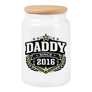 Daddy Since 2016 – Proud Dad Design - Cookie Jar with Wooden Lid - white - Front
