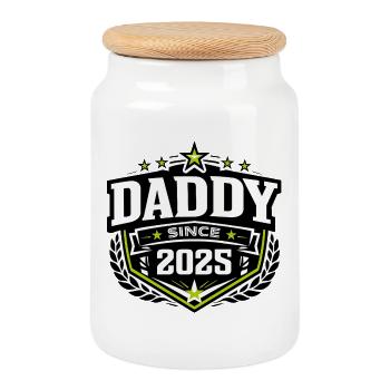 Papa seit 2025 – Proud Dad Design - Keksdose mit Holzdeckel - Weiß - Vorne