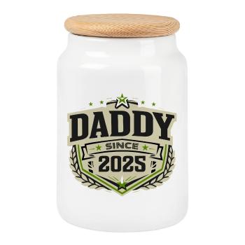 Papa seit 2025 – Proud Dad Design - Keksdose mit Holzdeckel - Weiß - Vorne