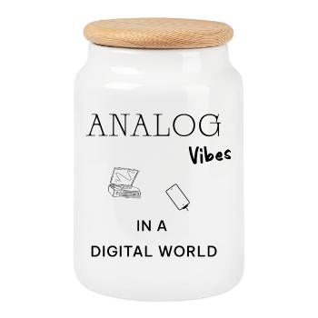 Analog Vibes Digital World – Plattenspieler Retro - Keksdose mit Holzdeckel - Weiß - Vorne