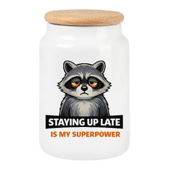 Late-Night Raccoon Superpower - Cookie Jar with Wooden Lid - white - Front