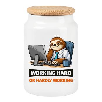 Paresseux au bureau : Mème du travail dur - Boîte à biscuits avec couvercle en bois - blanc - Devant