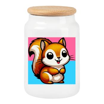 squirrel - Cookie Jar with Wooden Lid - white - Front