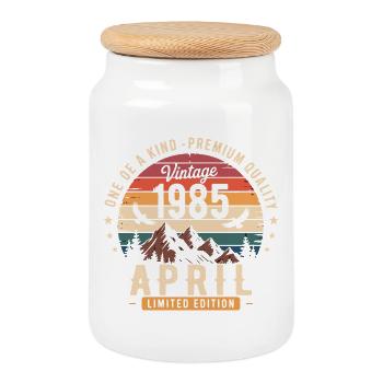 Vintage Anniversary April 1985 April 1985 - Cookie Jar with Wooden Lid - white - Front