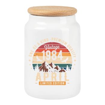 Vintage Anniversary April 1984 April 1984 - Cookie Jar with Wooden Lid - white - Front