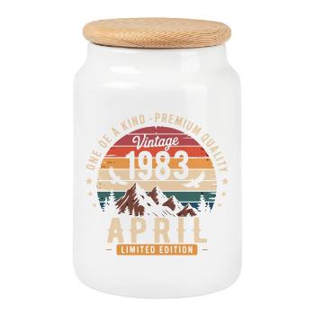 Vintage Anniversary April 1983 April 1983 - Cookie Jar with Wooden Lid - white - Front