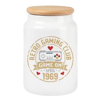 April 1969 Anniversary April 1969 Retro - Cookie Jar with Wooden Lid - white - Front