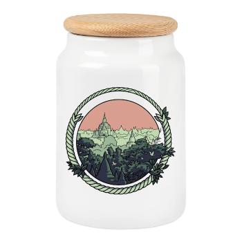 Pagoda Comic Style - Cookie Jar with Wooden Lid - white - Front